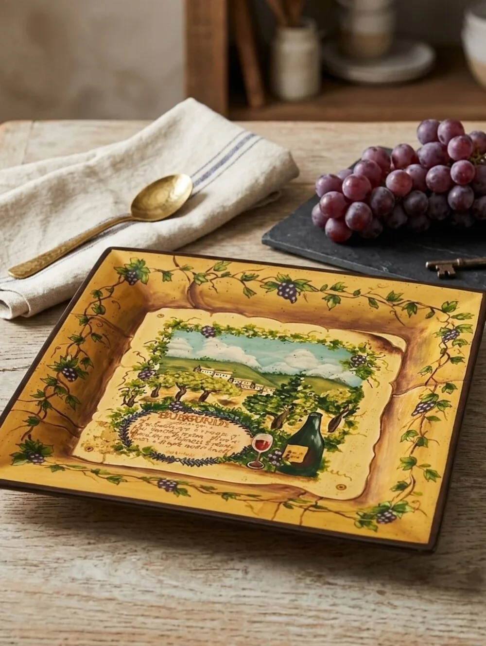 Decorative Wine Plate Burgundy Vineyard Bar Kitchen Tuscan Cottage 10